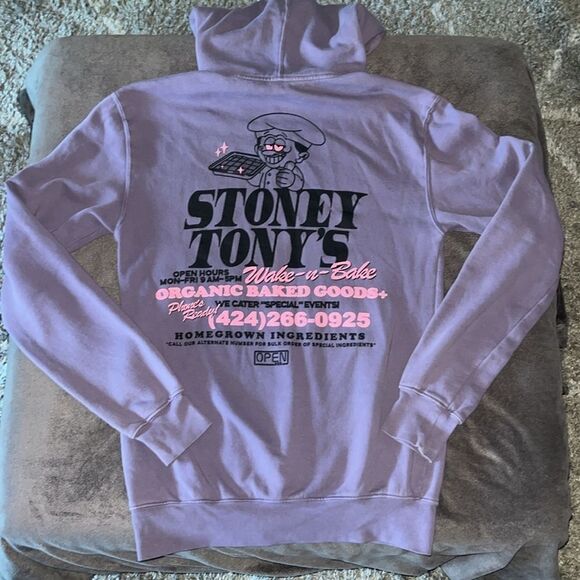 Open 925 Stoney Tony’s Wake and Bake Goods Lavender Purple Small Hoodie Unisex - Picture 8 of 9